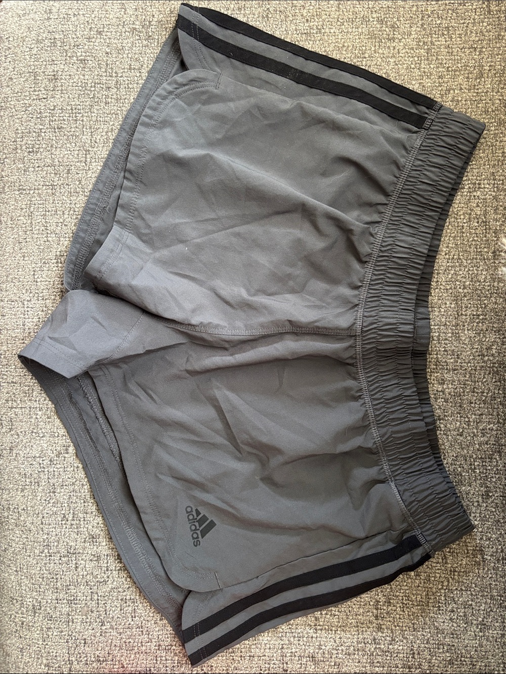 adidas Men's Charcoal Gray Athletic Running Shorts with Black Stripes